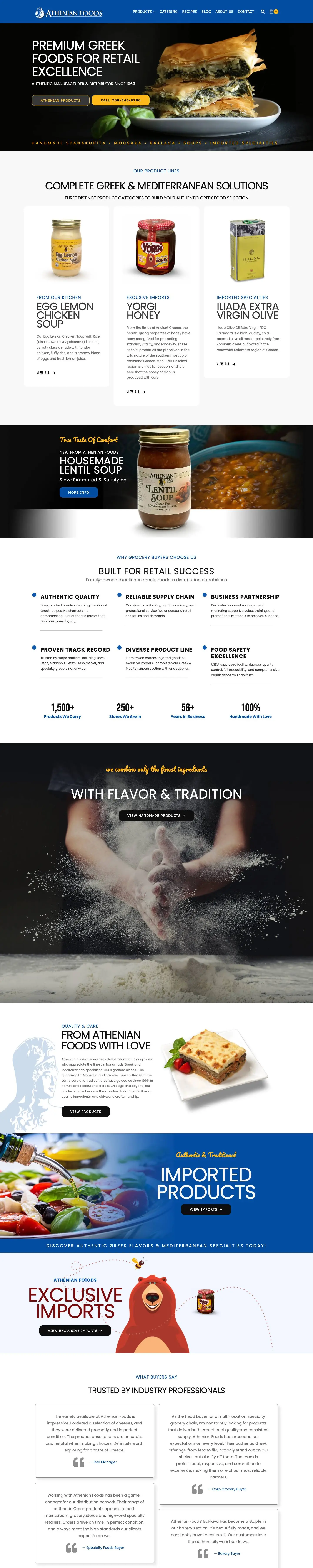 Homepage of athenianfoods.com, designed by DePinto Studio