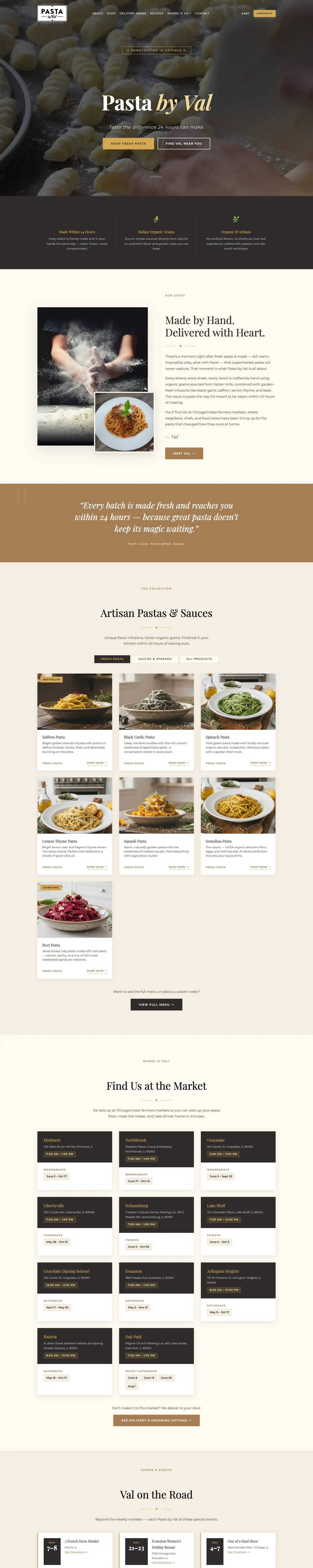 Homepage of pastabyval.com, designed by DePinto Studio