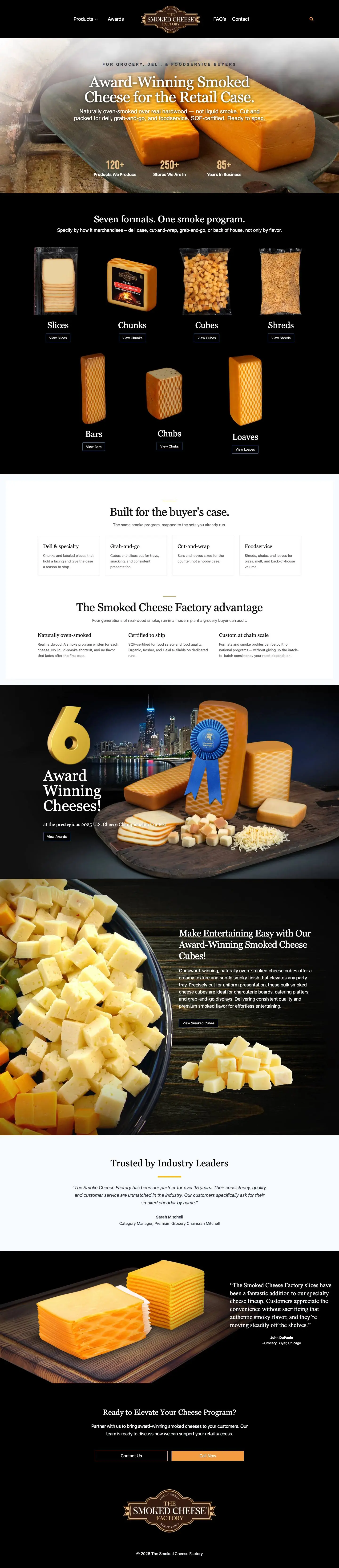 Homepage of thesmokedcheesefactory.com, designed by DePinto Studio